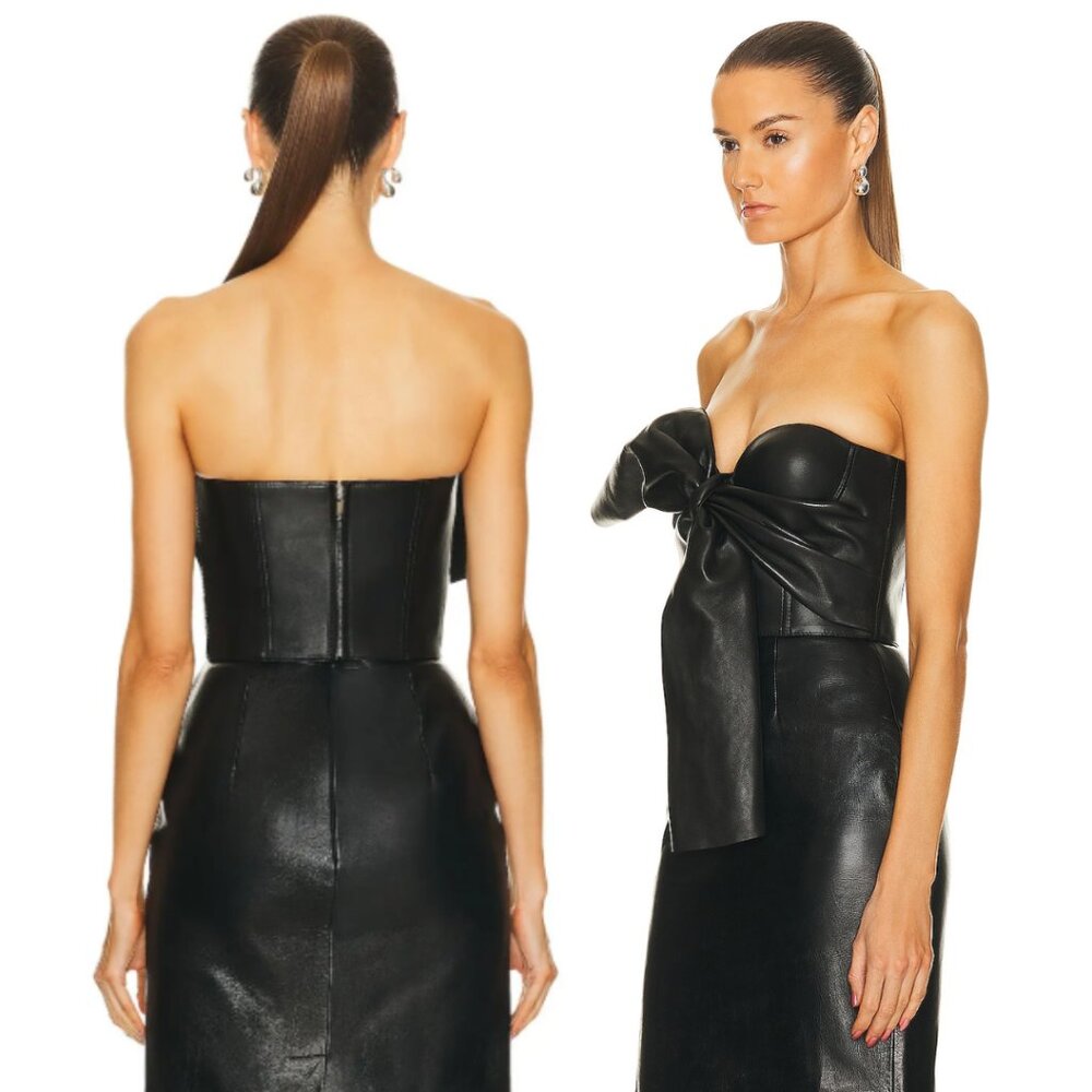 NWT Alexander McQueen Draped Knot Bow Leather Bustier Corset Top - Picture 2 of 16